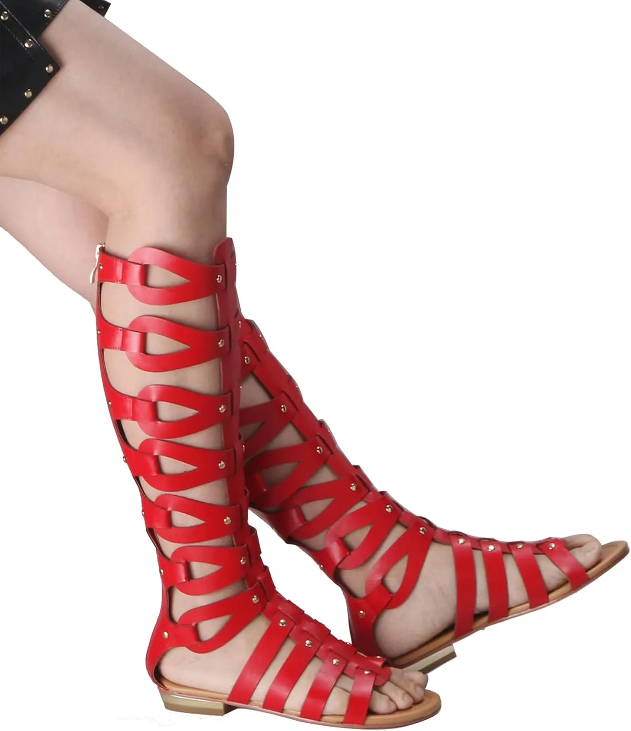 Hanfike Knee High Sandals for Women Gladiator Cut Out Summer Roman Boots