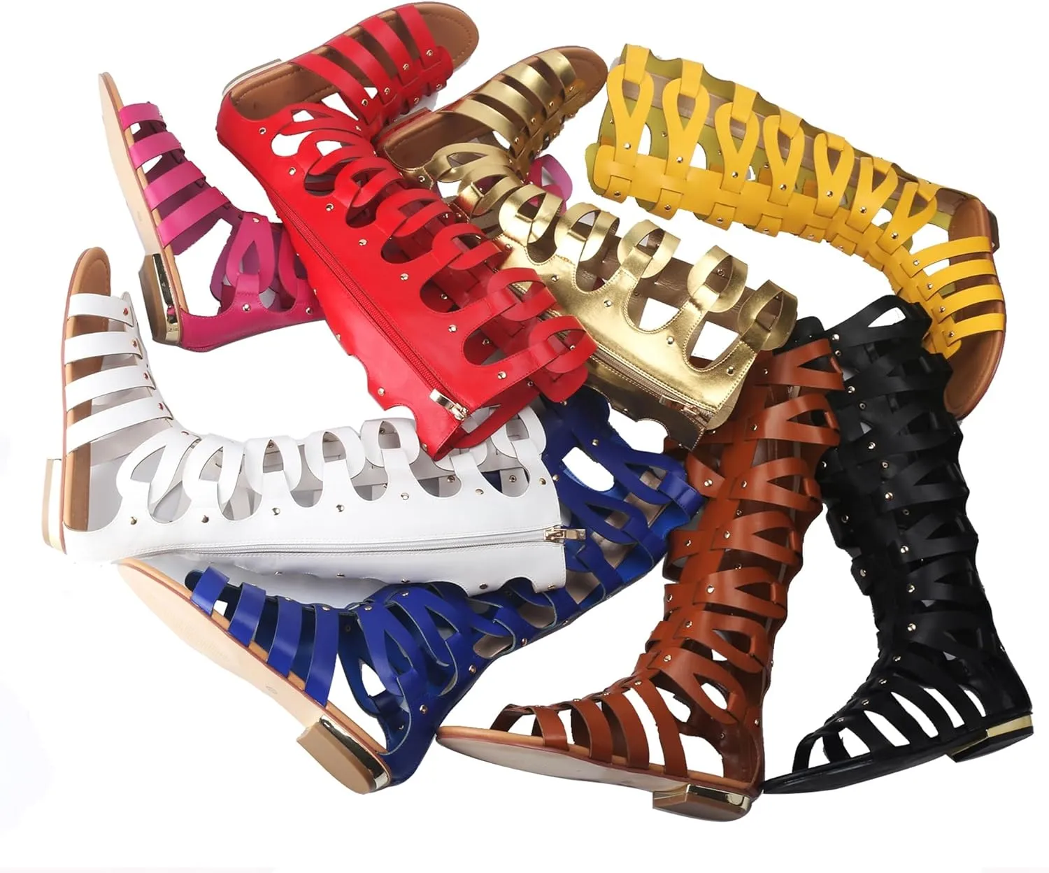 Hanfike Knee High Sandals for Women Gladiator Cut Out Summer Roman Boots