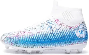 Men's high top soccer shoes with straps for teenagers and adults, lightweight and durable, AG stud for professional sports training (white, Adult, Men, 10, Numeric, US Footwear Size System, Medium)