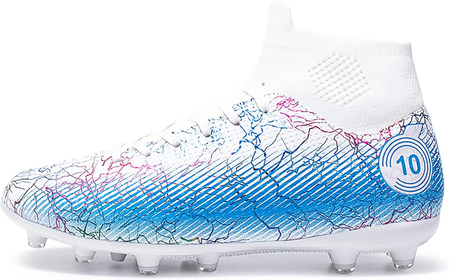 Men's high top soccer shoes with straps for teenagers and adults, lightweight and durable, AG stud for professional sports training (white, Adult, Men, 10, Numeric, US Footwear Size System, Medium)