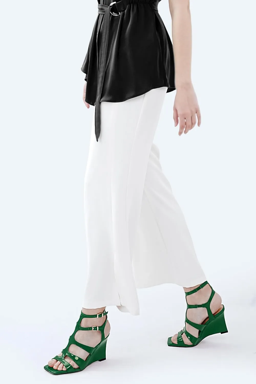 Oh Mispares Gladiator Sandals for Women Square Open Toe T-Strap Wedge Sandals Two Buckle Ankle Strap Heeled Strappy Heels Party Dressy Summer