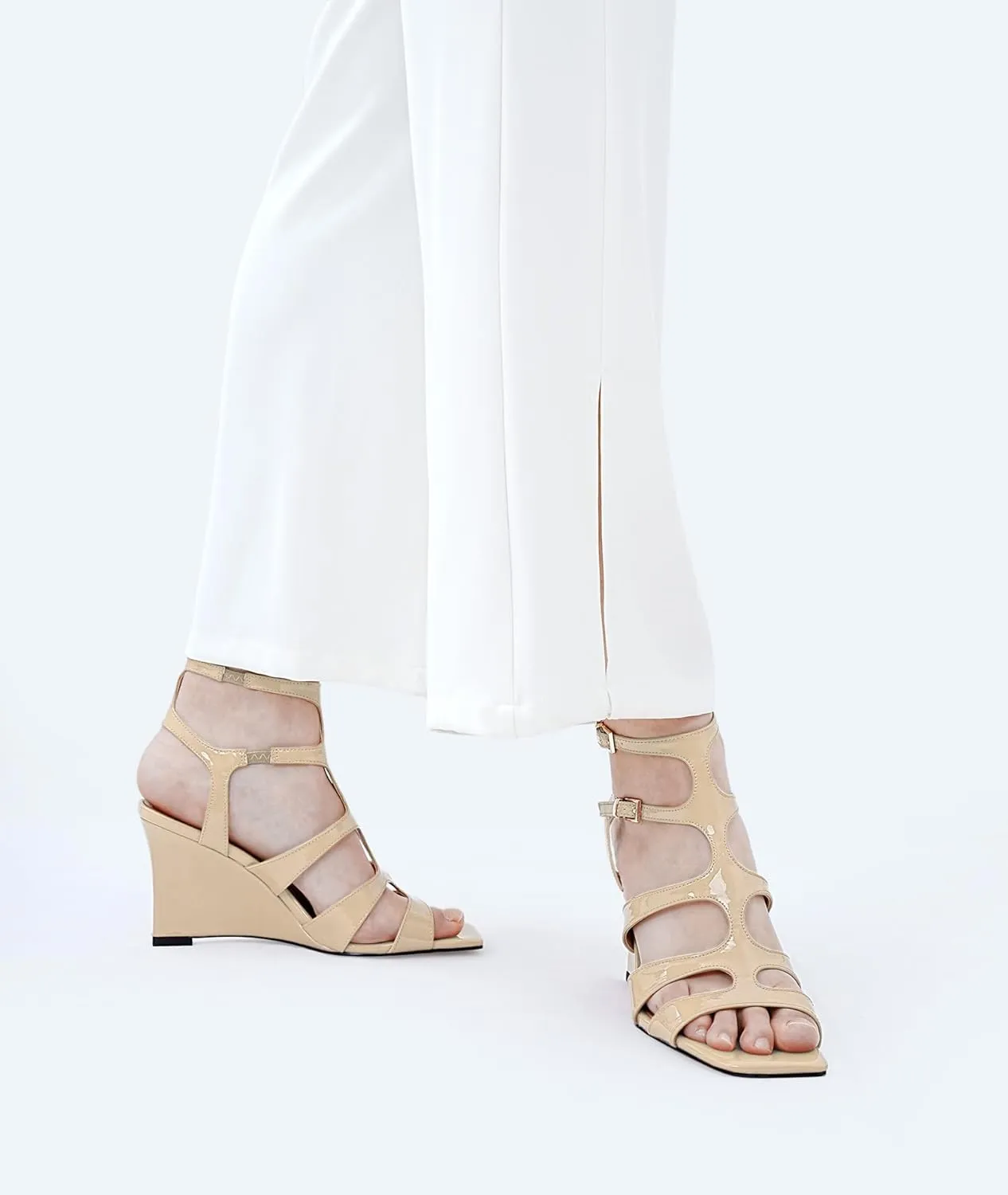 Oh Mispares Gladiator Sandals for Women Square Open Toe T-Strap Wedge Sandals Two Buckle Ankle Strap Heeled Strappy Heels Party Dressy Summer