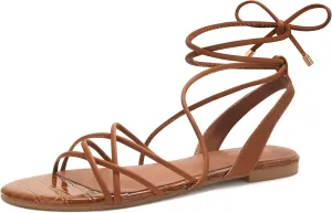 PARTY Women's Strappy Sandals Gladiator Lace Up Flats Summer Wrap Open Toe Tie Up Shoes